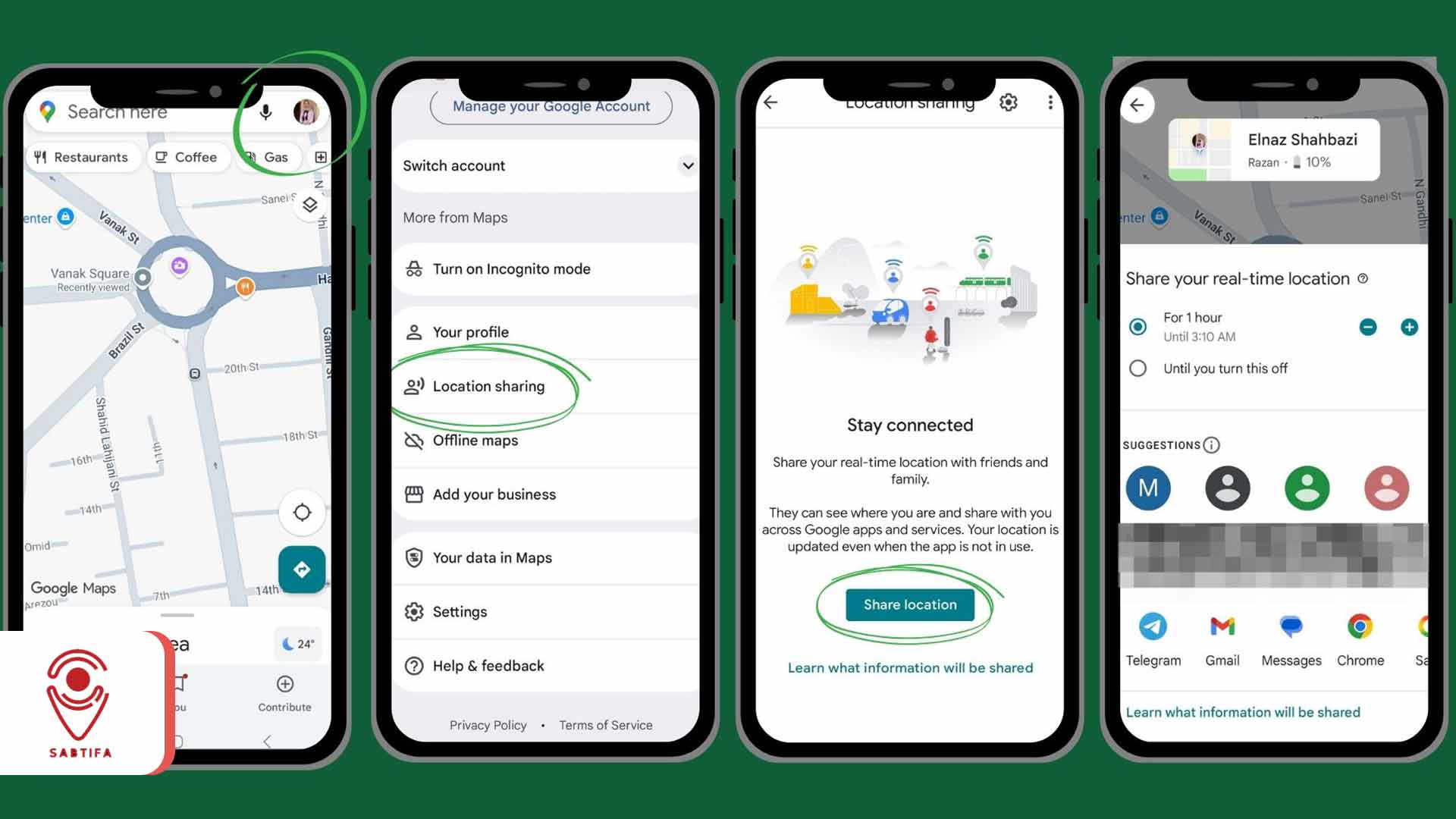 اشتراک لوکیشن گوگل مپ به صورت زنده